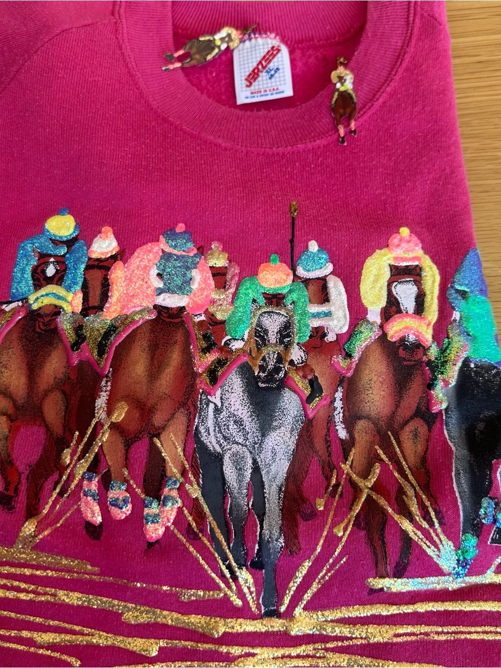 Handmade by local Artist - Women's Fuchsia Kentucky Derby Sweatshirt